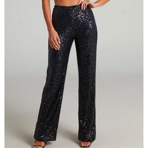 House Of Harlow 1960 Black Sequin Side Zip Pant